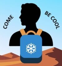 A silhouette is wearing a cooling backpack