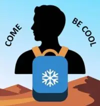 A silhouette is wearing a cooling backpack